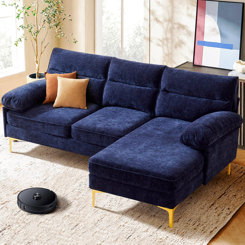 BedLuxury 85'' Sectional Sofa for Living Room,L Shape Couch 3 Seater Comfy Sofa with Reversible Chaise for Apartment, Small Space,Blue