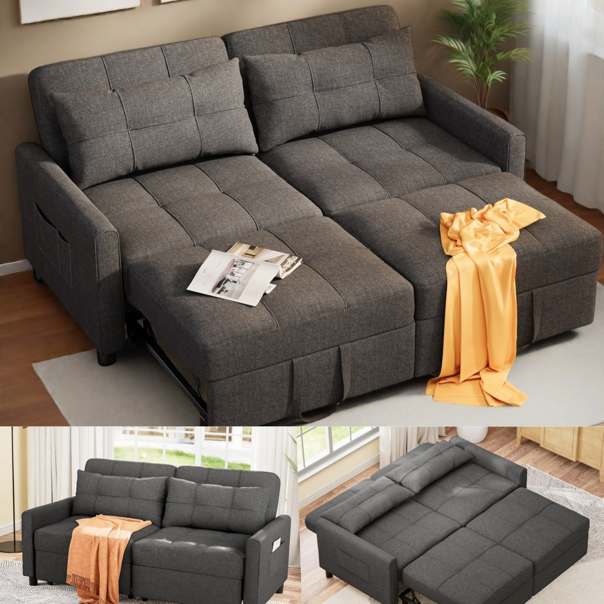 70.9' Sofa Bed, Lofka Convertible 3-in-1 Sleeper Sofa for Living Room and Small Space,Dark Grey