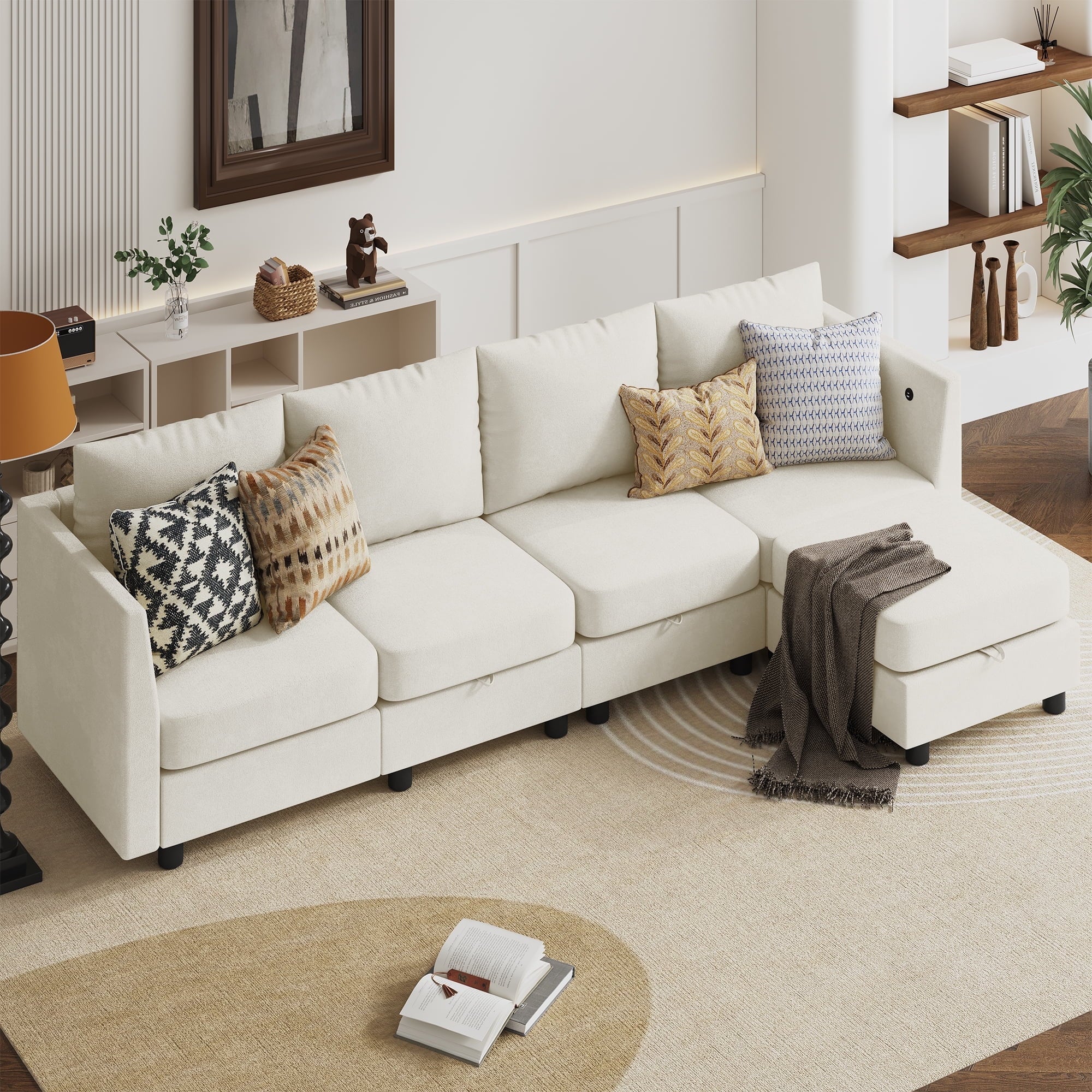 Gelloan Modular Couches and Sofas Sectional with Storage, 5 Seat Sectional Sofa for Living Room, L Shaped Sectional Couch with Reversible Chaises