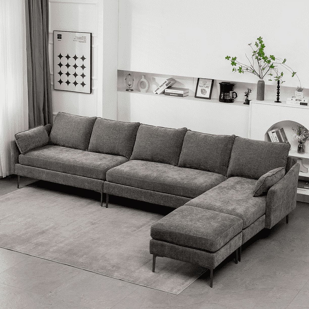 Hommow L Shaped Sectional Sofa Chenille Convertible Sectional Couch with Chaise Lounge and Ottman for Living Room,Grey