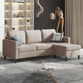 MUZZ Sectional Sofa with Movable Storage Ottoman, Small L-Shaped Sectional Couch for Living Room/Apartment/Small Space, Beige
