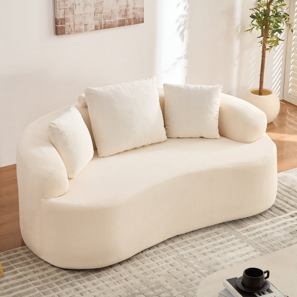 Puremind 67"W Curved Loveseat, Upholstered Chenille Sofa with Three Throw Pillows, Floor Sofa Couch for Living Room/Small Space, No Assembly Required, Dark Gray