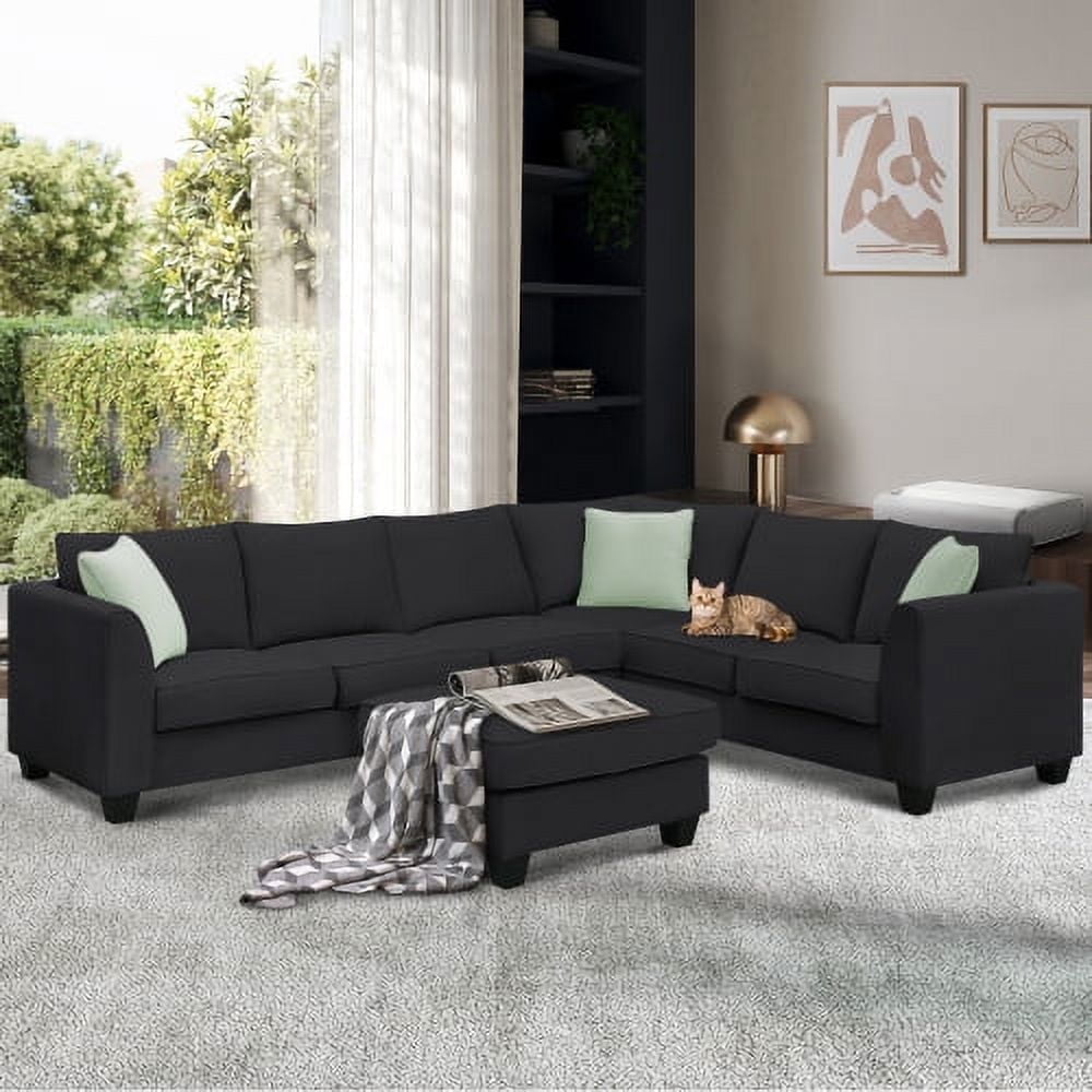 Harper & Bright Designs Convertible Sectional Sofa with Storage Ottoman, Modern Modular Sofa Sets L Shape Couches with 3 Pillows, for Living Room Furniture, Black