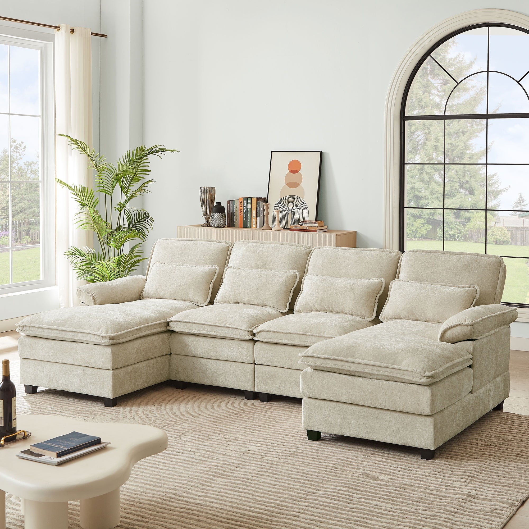 Tornama Modern Fabric U-Shapped Sofa Sectional Couche for Living Room Convertible Sofa with Ottoman