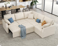 VANACC Sofa Bed, 85 Inch Sleeper Sofa with Pull Out Sofa Bed, L Shaped Couch with Storage Seat, Sectional Couches for Living Room Apartment, Beige Linen Sofa Couch