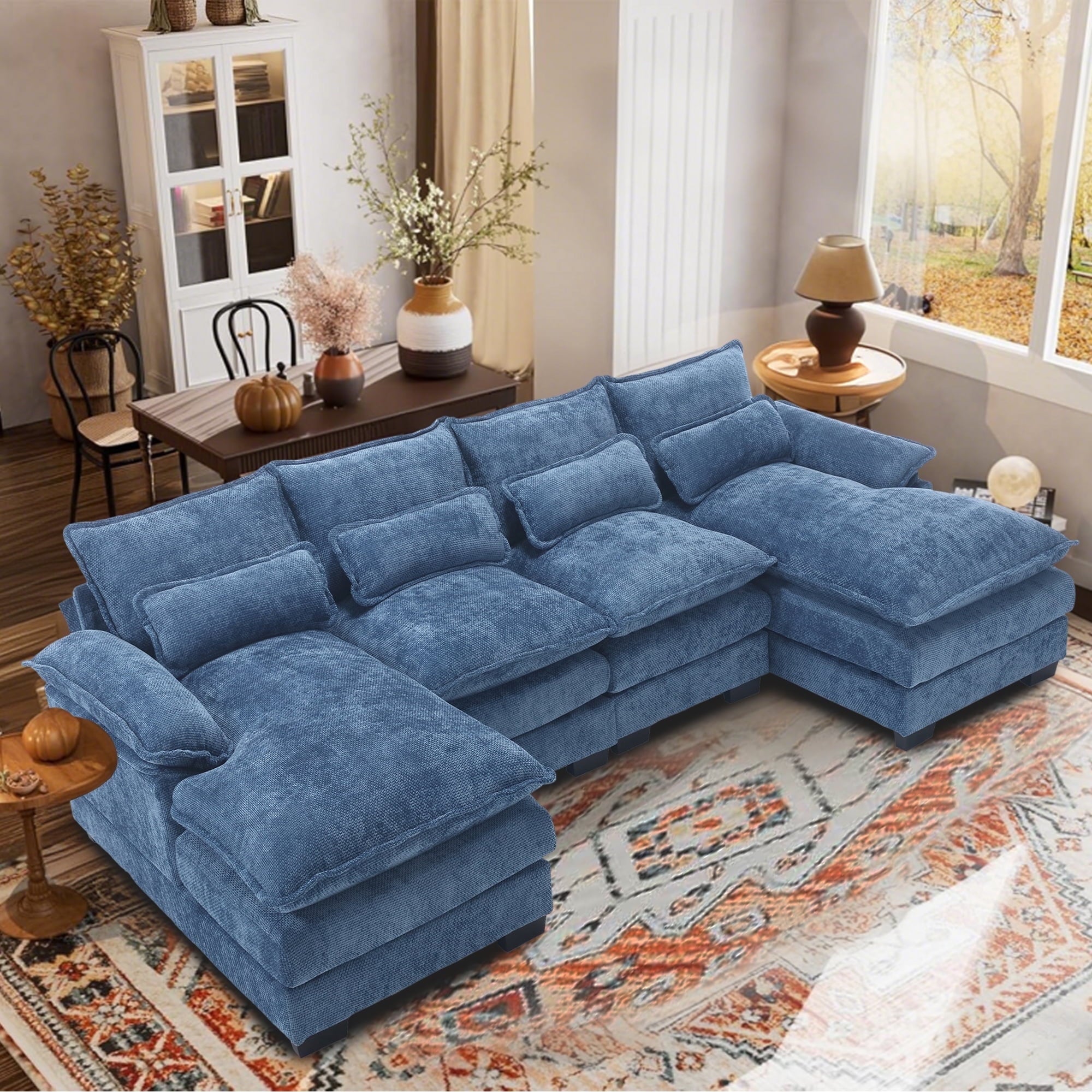 Villeston Modern U-Shape Sectional Sofa , 4 Seat Lounge Sleeper with Double Chaise for Living Room,Beige