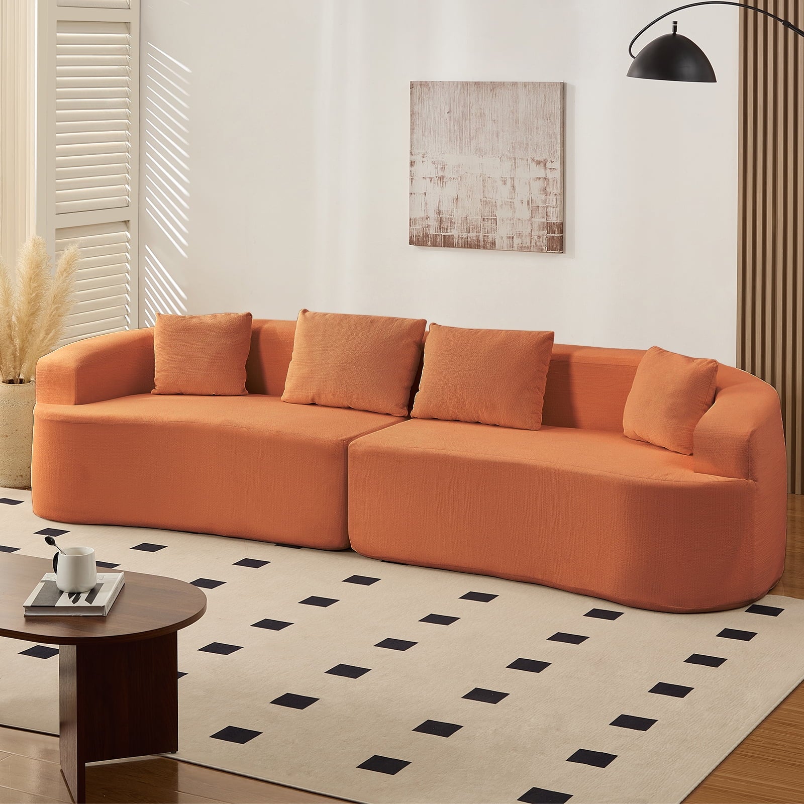 ZAFLY 113”w Oversized Sofa, Deep Seat Cloud Couch with 4 Cushions, Modern Curved Couch for Living Room, No Assembly Required - Orange