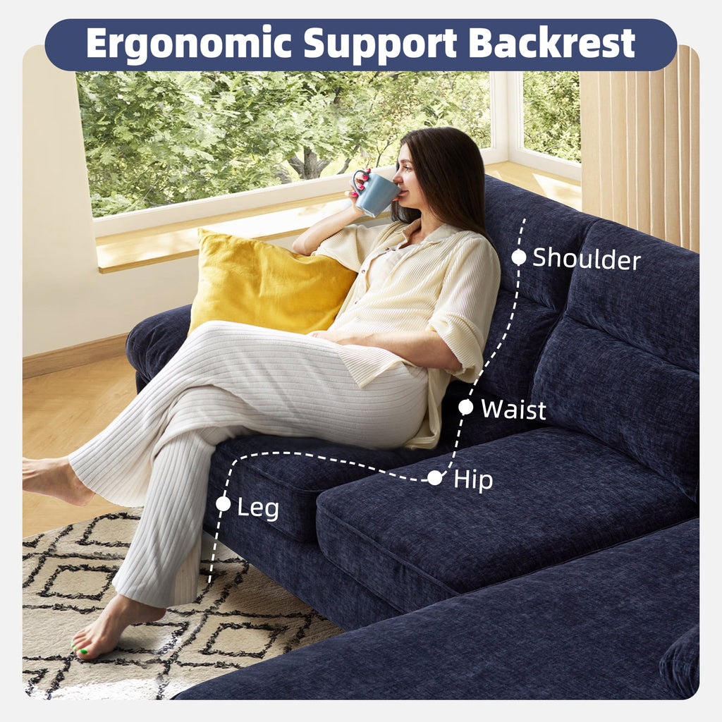 BedLuxury 85'' Sectional Sofa for Living Room,L Shape Couch 3 Seater Comfy Sofa with Reversible Chaise for Apartment, Small Space,Blue