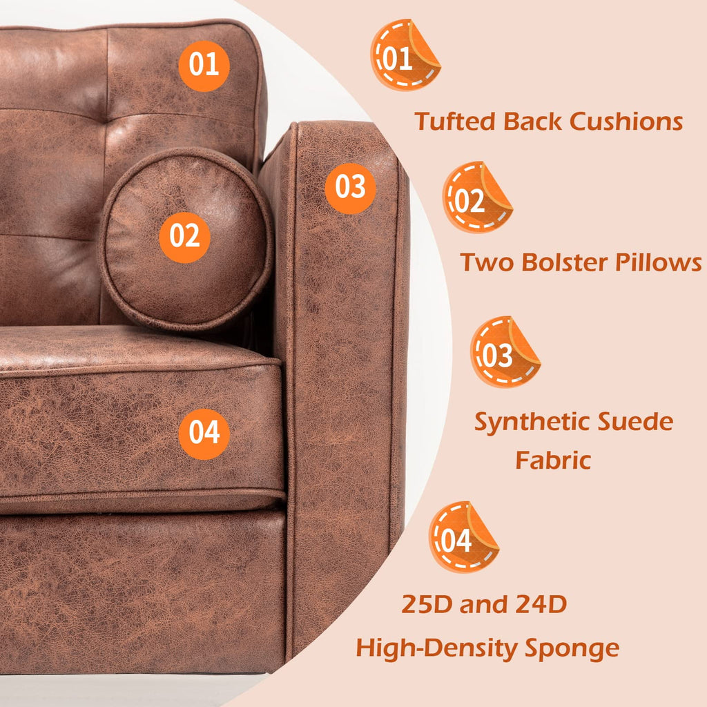 AECOJOY Leather Couch Sofa 84.2" Mid-Century Sectional Sofa 3 Seater Office Sofa on Clearance,Saddle Brown