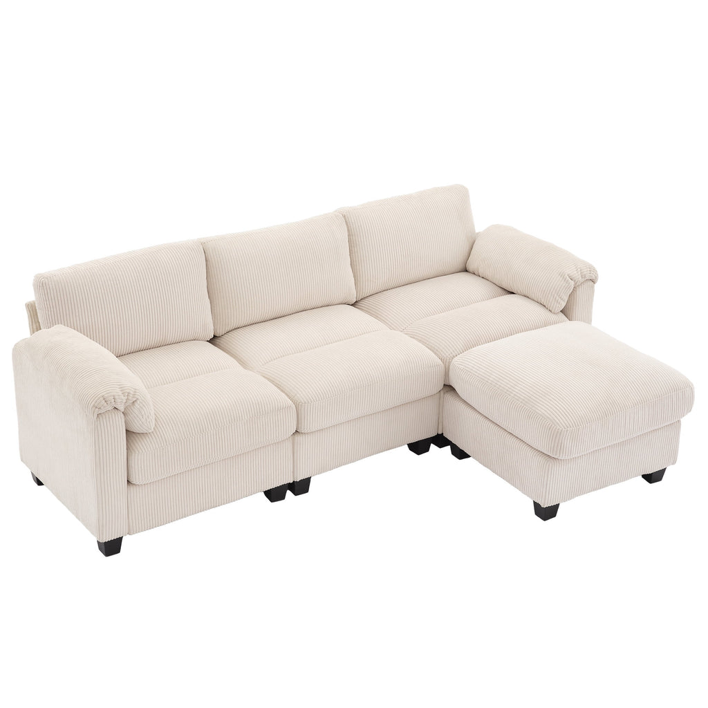 JUSTLET Modular Sectional Sofa, L Shaped Corduroy Sofa Couch, Modular Sectionals with Ottomans, 4 Seat Sofa Couch with Chaise for Living Room Bedroom, Beige