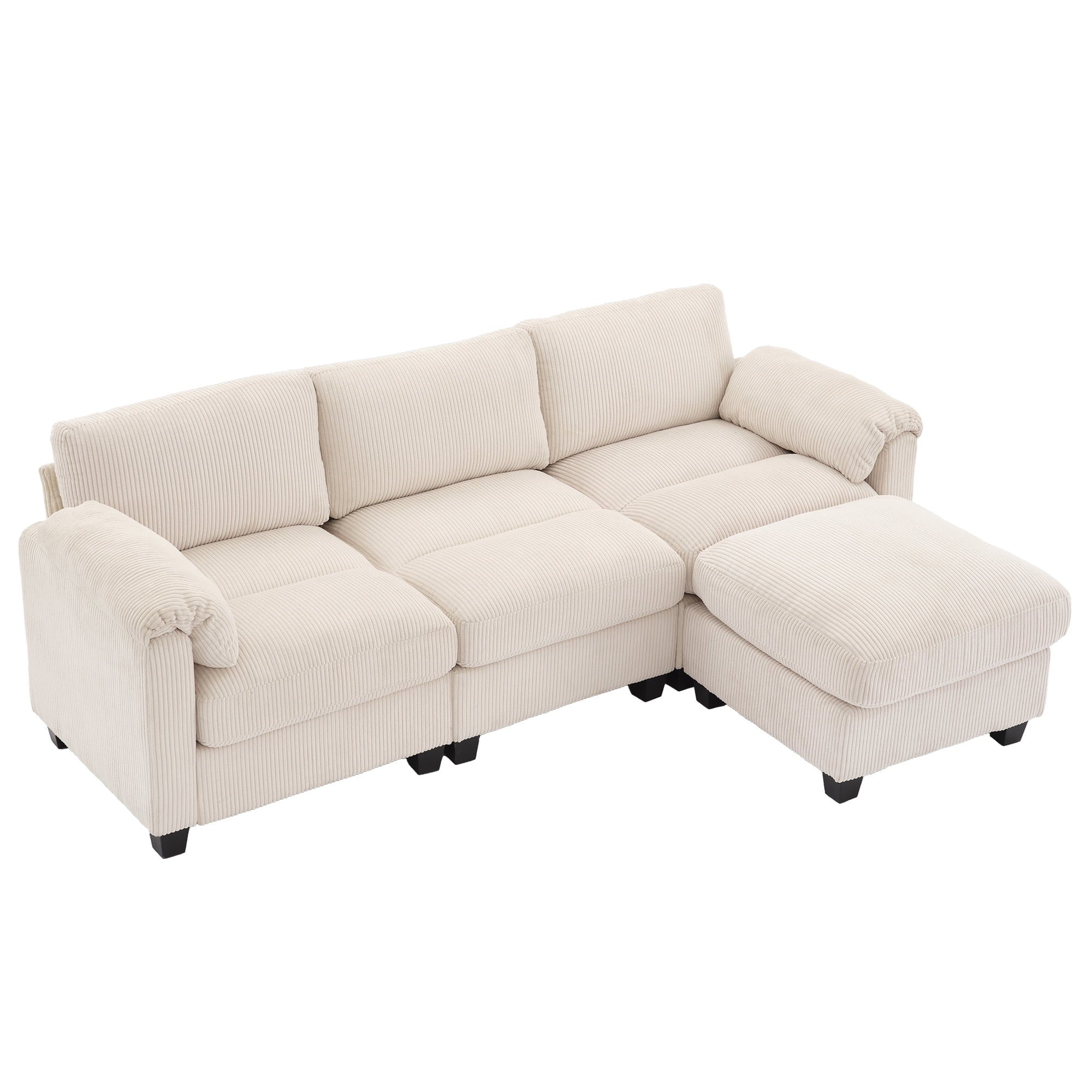 JUSTLET Modular Sectional Sofa, L Shaped Corduroy Sofa Couch, Modular Sectionals with Ottomans, 4 Seat Sofa Couch with Chaise for Living Room Bedroom, Beige