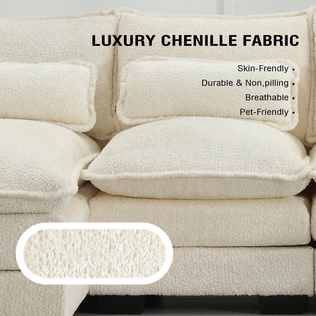 Villeston Modern U-Shape Sectional Sofa , 4 Seat Lounge Sleeper with Double Chaise for Living Room,Beige