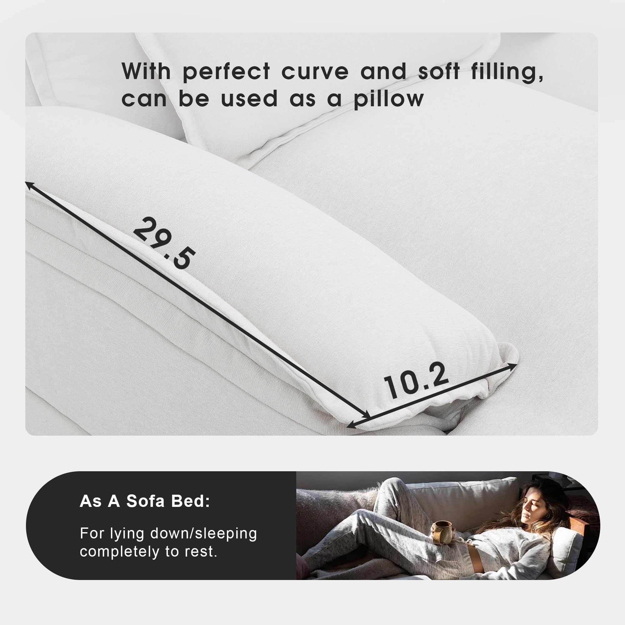 EUROCO 109.8” U-shaped Sectional Sofa Couch, 6-Seat Sofa  with Waist Pillows,Modern Chenille Modular Sofa Sleeper  with Double Chaise for Living Room, Apartment, White