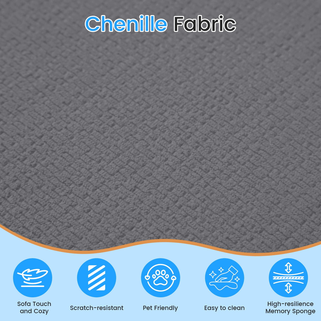 Puremind 67"W Curved Loveseat, Upholstered Chenille Sofa with Three Throw Pillows, Floor Sofa Couch for Living Room/Small Space, No Assembly Required, Dark Gray