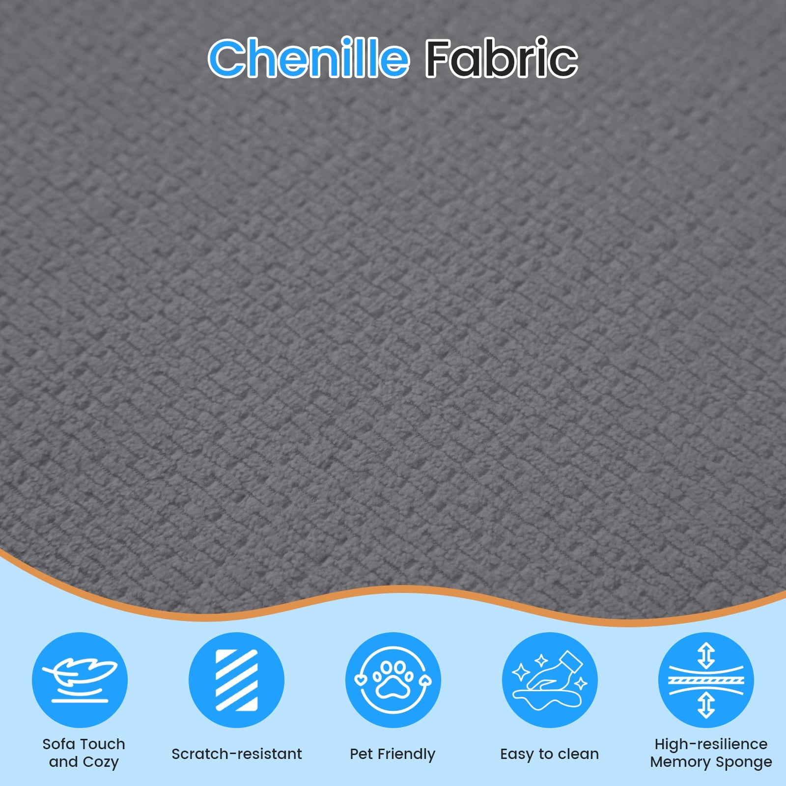 Puremind 67"W Curved Loveseat, Upholstered Chenille Sofa with Three Throw Pillows, Floor Sofa Couch for Living Room/Small Space, No Assembly Required, Dark Gray