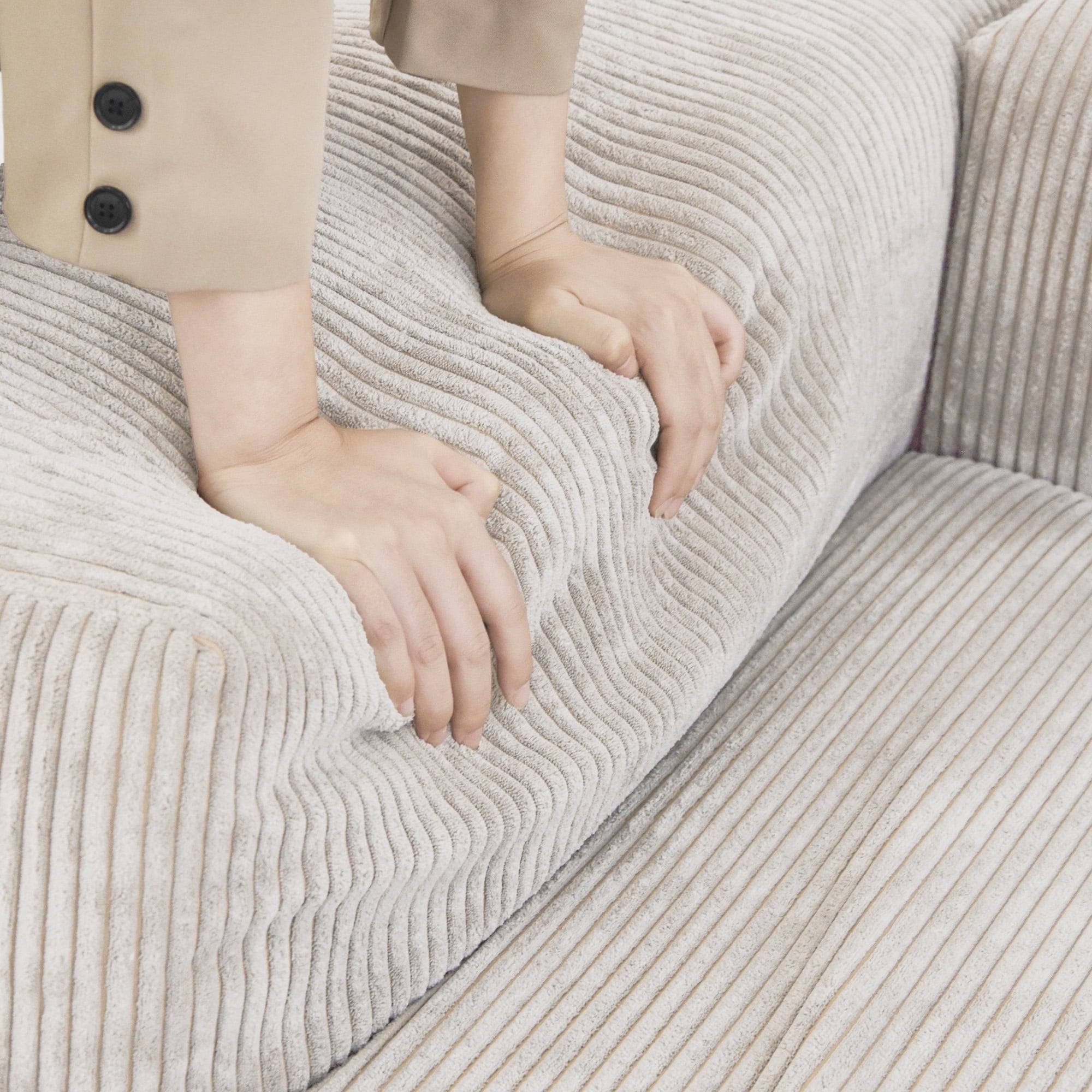 Magic Home Convertible Sectional Sofa Modular Couch,L-Shaped Modern Corduroy Sofa with Pillows for Living Room,Apartment and Small Space,2-Seat Sofa with one Ottoman,Beige