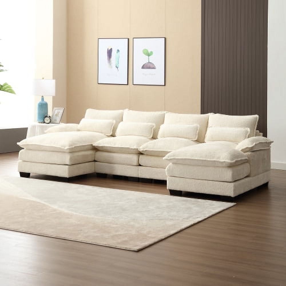 Villeston Modern U-Shape Sectional Sofa , 4 Seat Lounge Sleeper with Double Chaise for Living Room,Beige