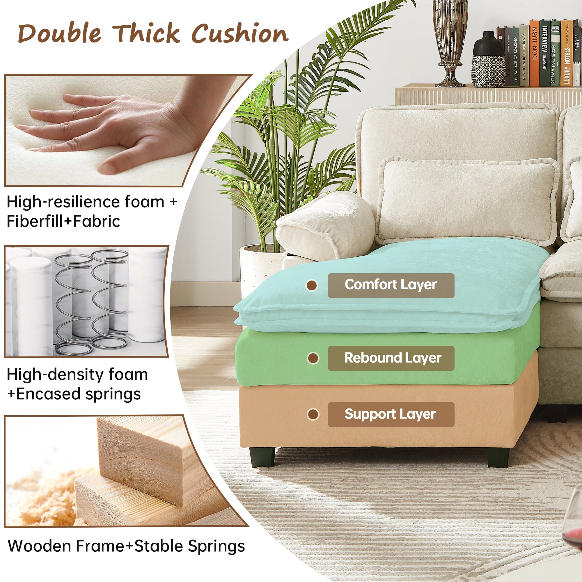 Tornama Modern Fabric U-Shapped Sofa Sectional Couche for Living Room Convertible Sofa with Ottoman