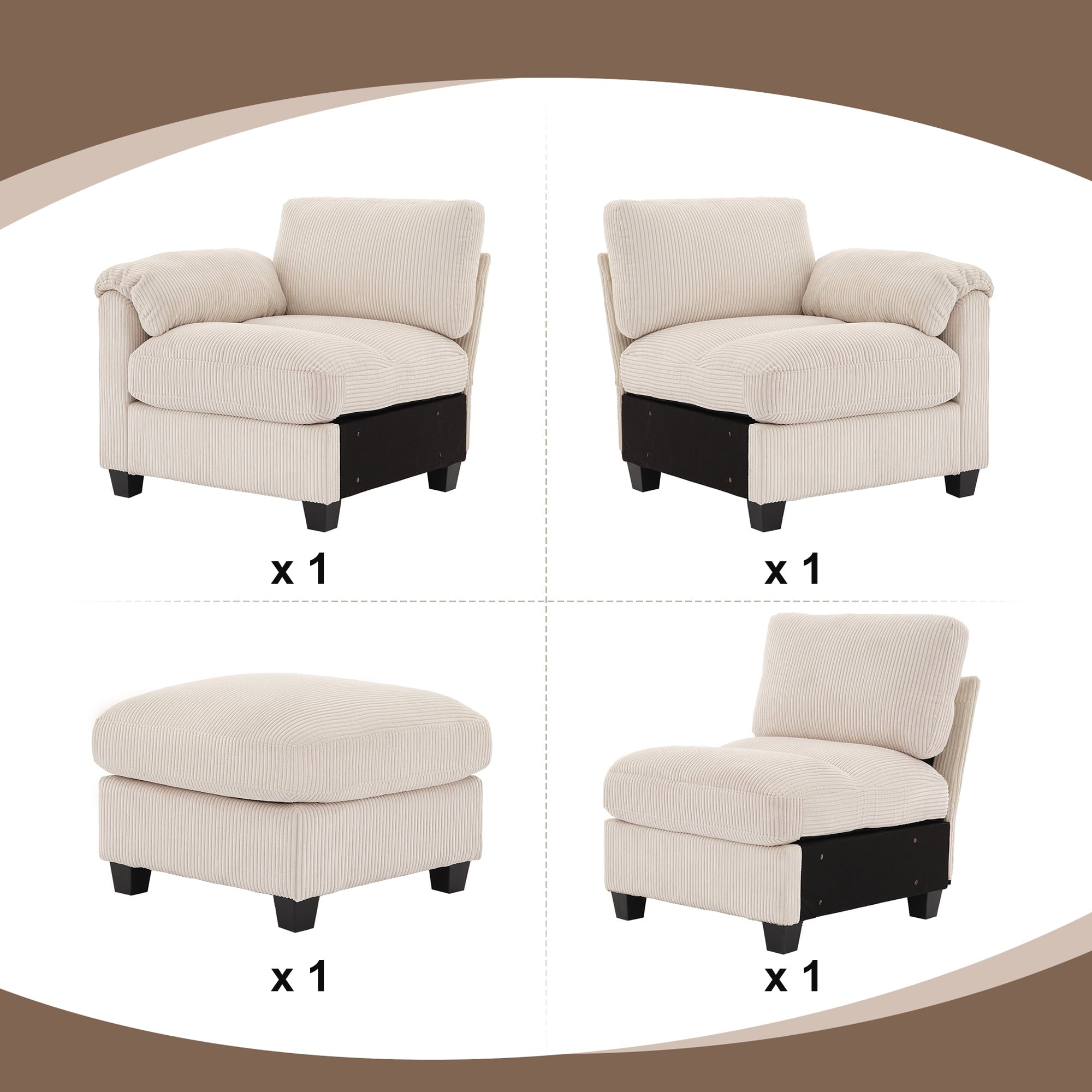 JUSTLET Modular Sectional Sofa, L Shaped Corduroy Sofa Couch, Modular Sectionals with Ottomans, 4 Seat Sofa Couch with Chaise for Living Room Bedroom, Beige