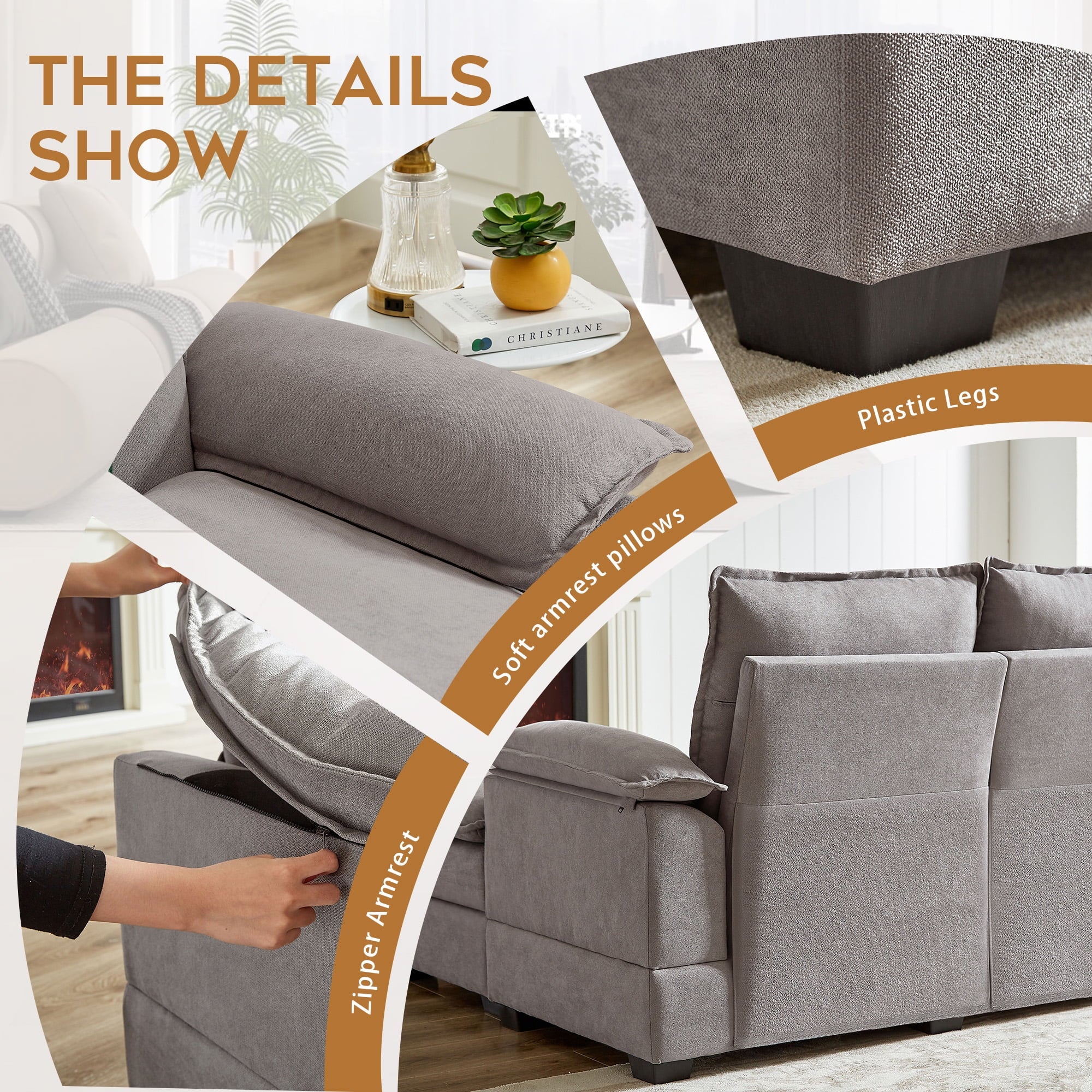 Jarenie Sherpa sofa, Sectional sofa, Sleeper sofa, Sectional sofa with footstool,Small Space Living room sectional sofaSofasCouch, Lightgrey