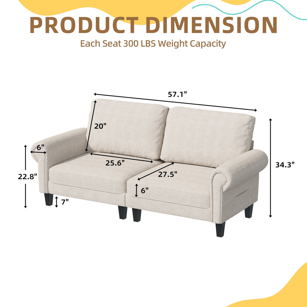 HOMREST Modular Sectional Sofa with Chaise, 60 Inch Loveseat Sectional Couches for Living Room, Convertible Sofa for Home Apartment Lounge, Cloud Couch Modern Sofa