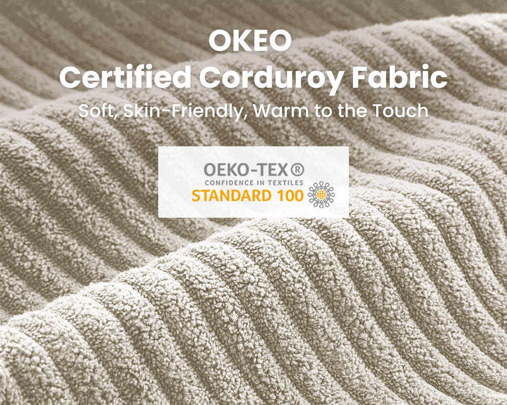 CHIC HOUSE 111" Sectional Sofa with Storage Ottoman Chaise, Corduroy U Shaped Sofa Convertible Sectional Couches for Living Room, 6 Seater Corner Modular Sofa with Deep Seat Throw Pillows,Beige