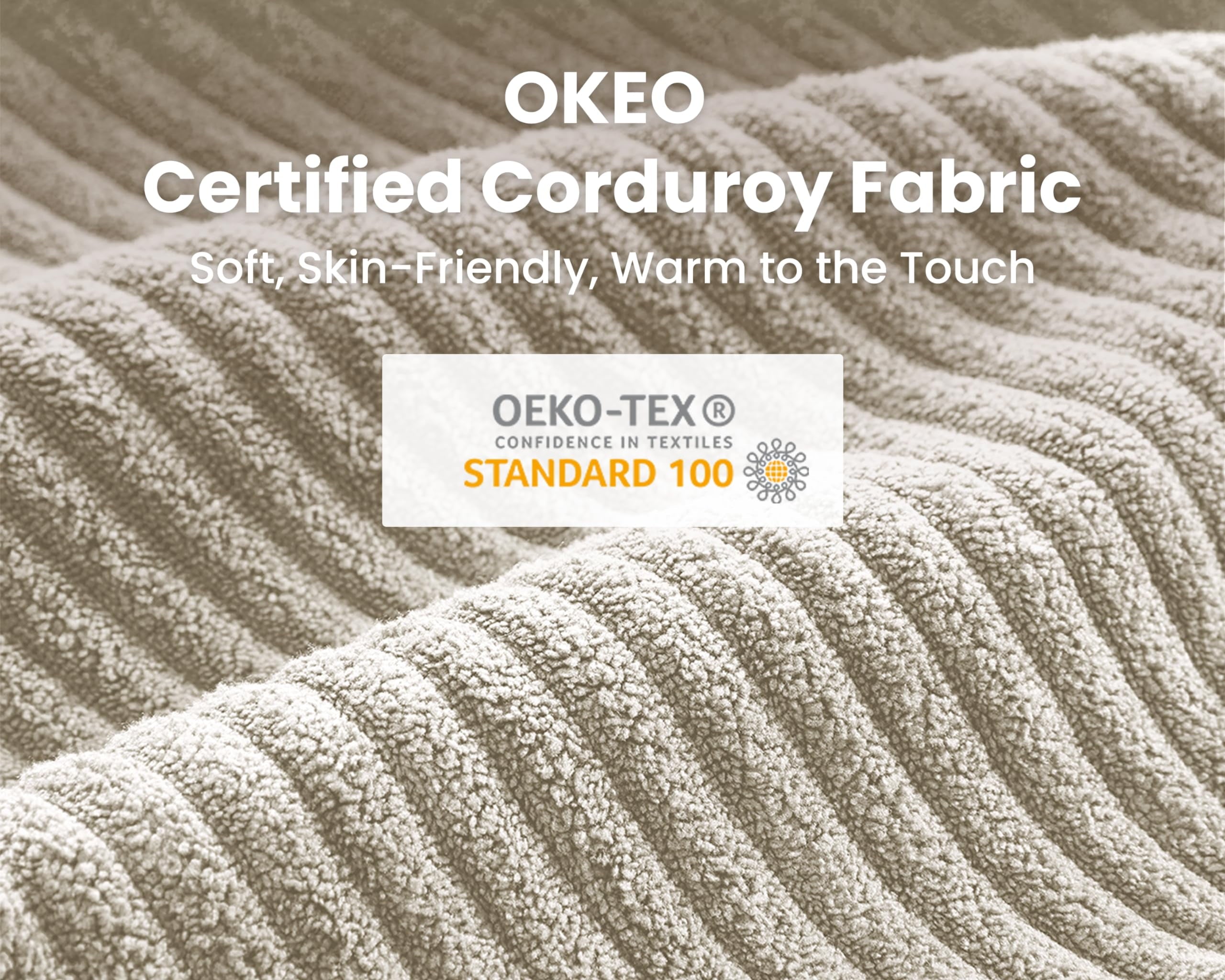 CHIC HOUSE 111" Sectional Sofa with Storage Ottoman Chaise, Corduroy U Shaped Sofa Convertible Sectional Couches for Living Room, 6 Seater Corner Modular Sofa with Deep Seat Throw Pillows,Beige