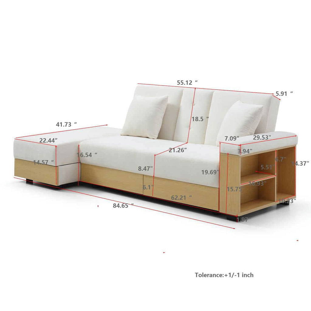 Resenkos Convertible Sleeper Sofa Couch, Double Folding Sofa Bed, Storage Ottoman, Arm Box/Drawer, Drop-Down Table - Beige