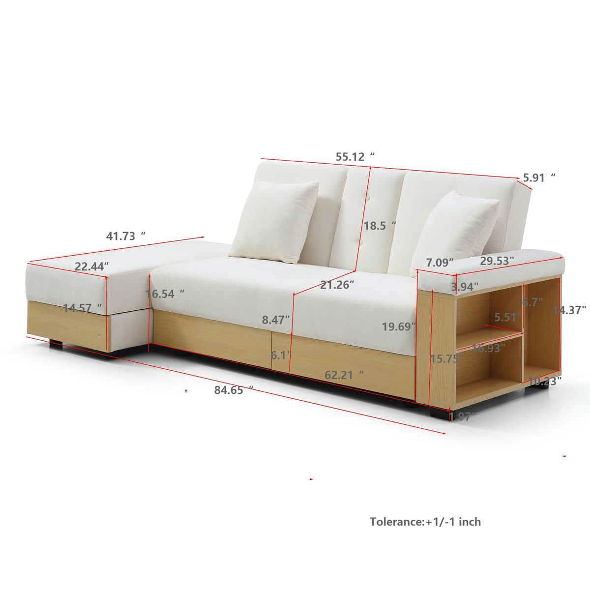 Resenkos Convertible Sleeper Sofa Couch, Double Folding Sofa Bed, Storage Ottoman, Arm Box/Drawer, Drop-Down Table - Beige