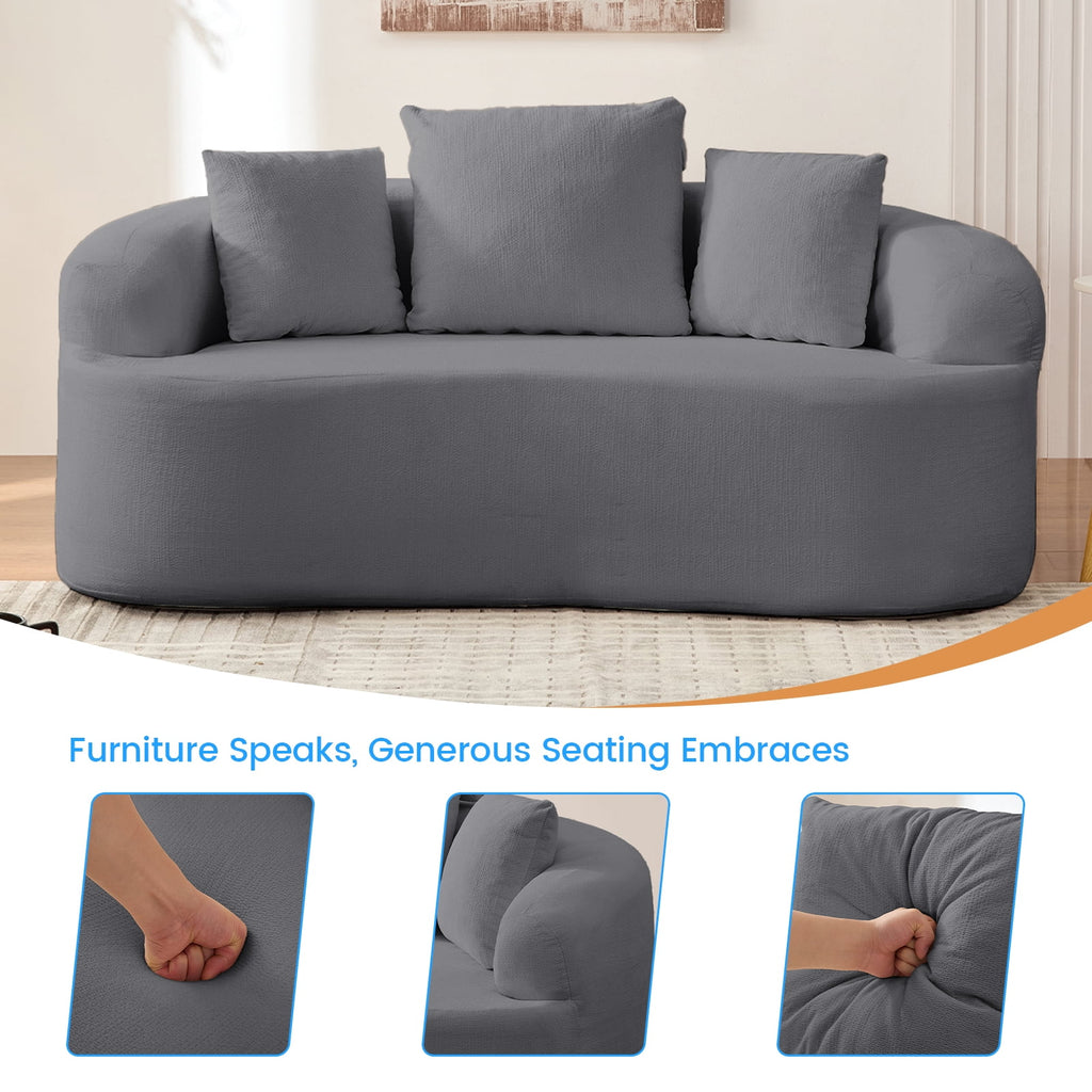 Puremind 67"W Curved Loveseat, Upholstered Chenille Sofa with Three Throw Pillows, Floor Sofa Couch for Living Room/Small Space, No Assembly Required, Dark Gray