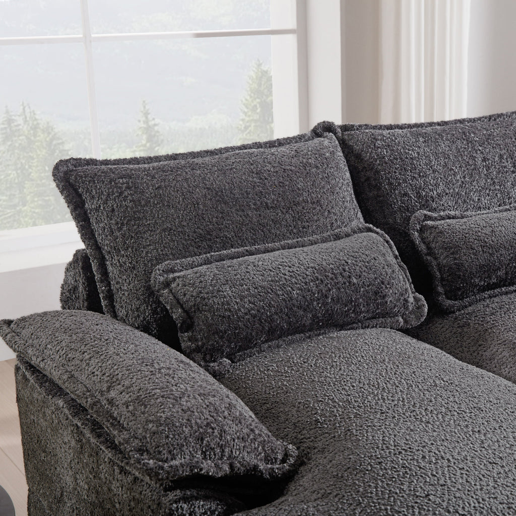 GNIXUU 124.8" U Shaped Cloud Couch with Chaise for Sleeper, Modern Sectional Couches for Living Room, Fluffy Chenille Couch with Console Plush Sofas for Apartment Dorm Office, Gray