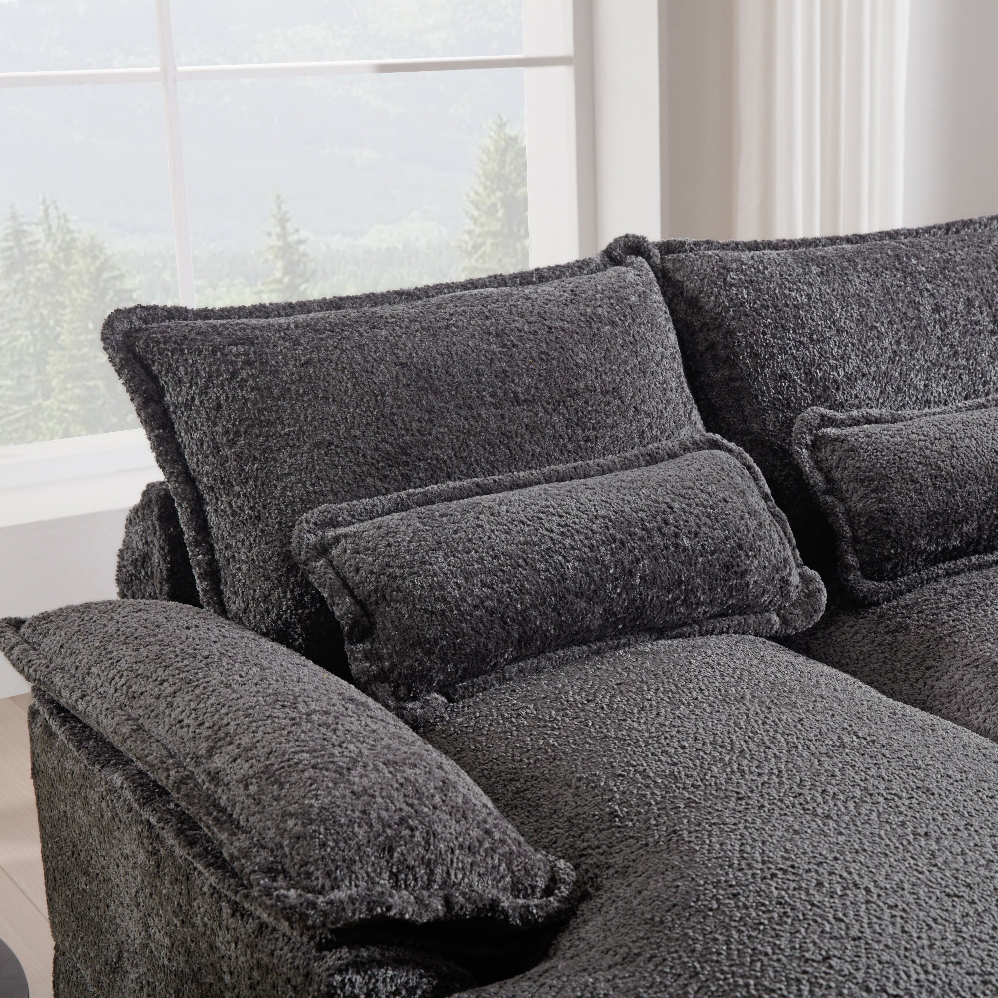 GNIXUU 124.8" U Shaped Cloud Couch with Chaise for Sleeper, Modern Sectional Couches for Living Room, Fluffy Chenille Couch with Console Plush Sofas for Apartment Dorm Office, Gray