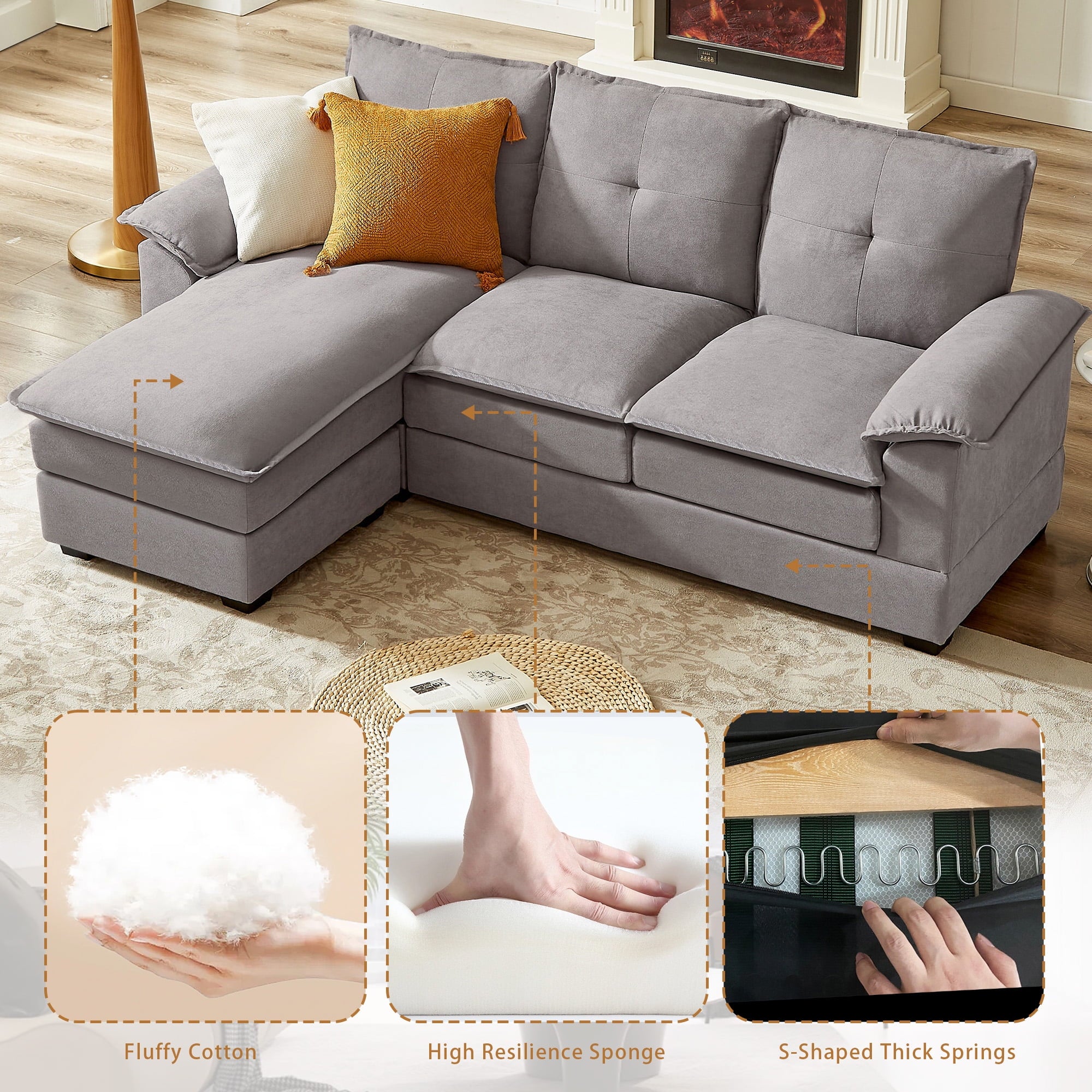 Jarenie Sherpa sofa, Sectional sofa, Sleeper sofa, Sectional sofa with footstool,Small Space Living room sectional sofaSofasCouch, Lightgrey