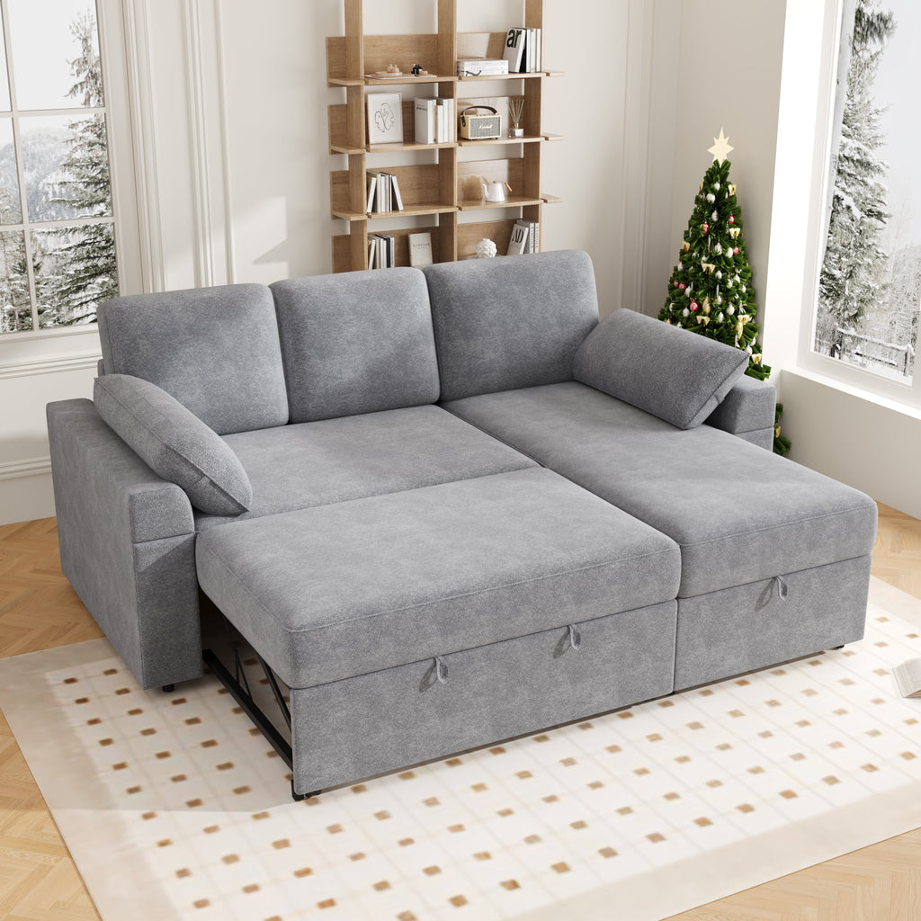 VANACC 91" Sectional Sofa Bed with Storage,Reversible Pull Out Sleeper Couch for Living Room,Grey