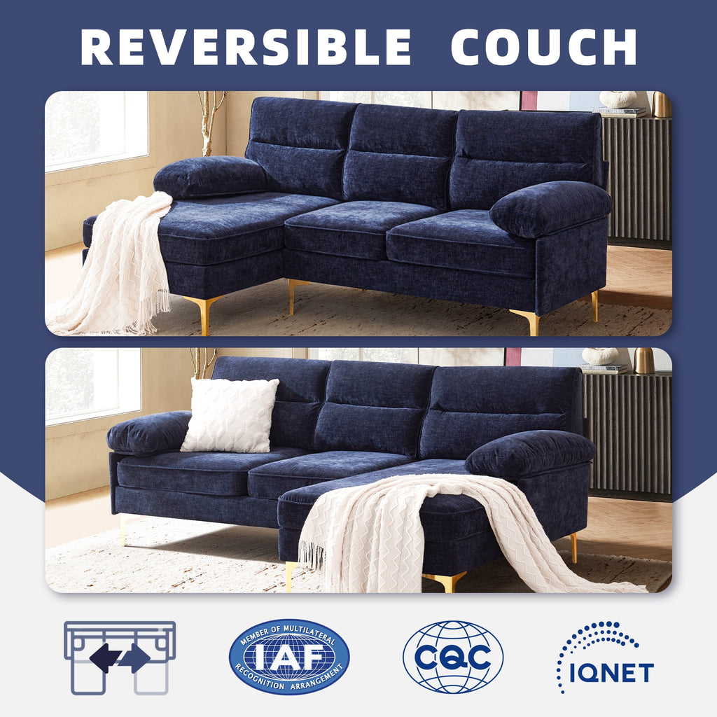 BedLuxury 85'' Sectional Sofa for Living Room,L Shape Couch 3 Seater Comfy Sofa with Reversible Chaise for Apartment, Small Space,Blue