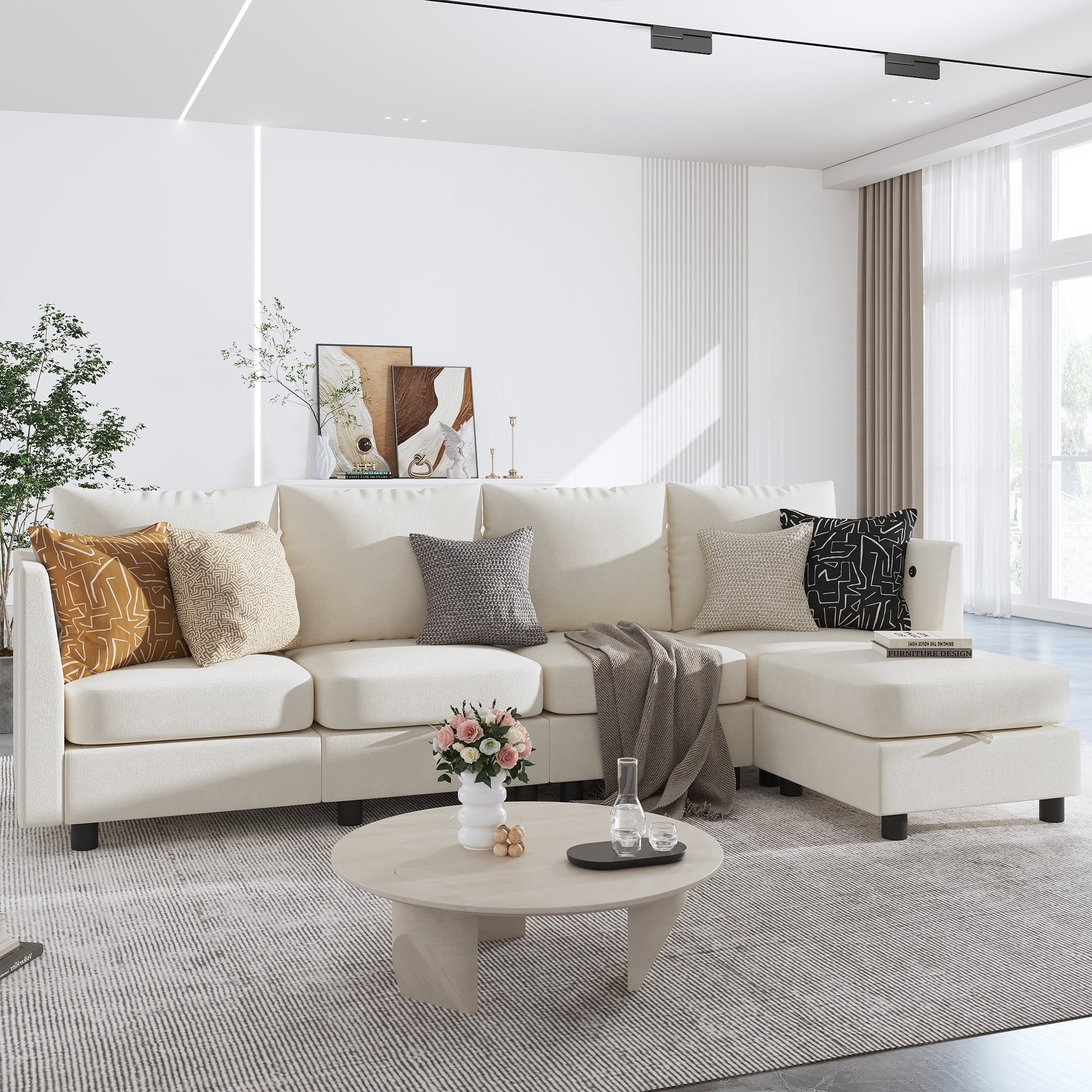 Gelloan Modular Couches and Sofas Sectional with Storage, 5 Seat Sectional Sofa for Living Room, L Shaped Sectional Couch with Reversible Chaises