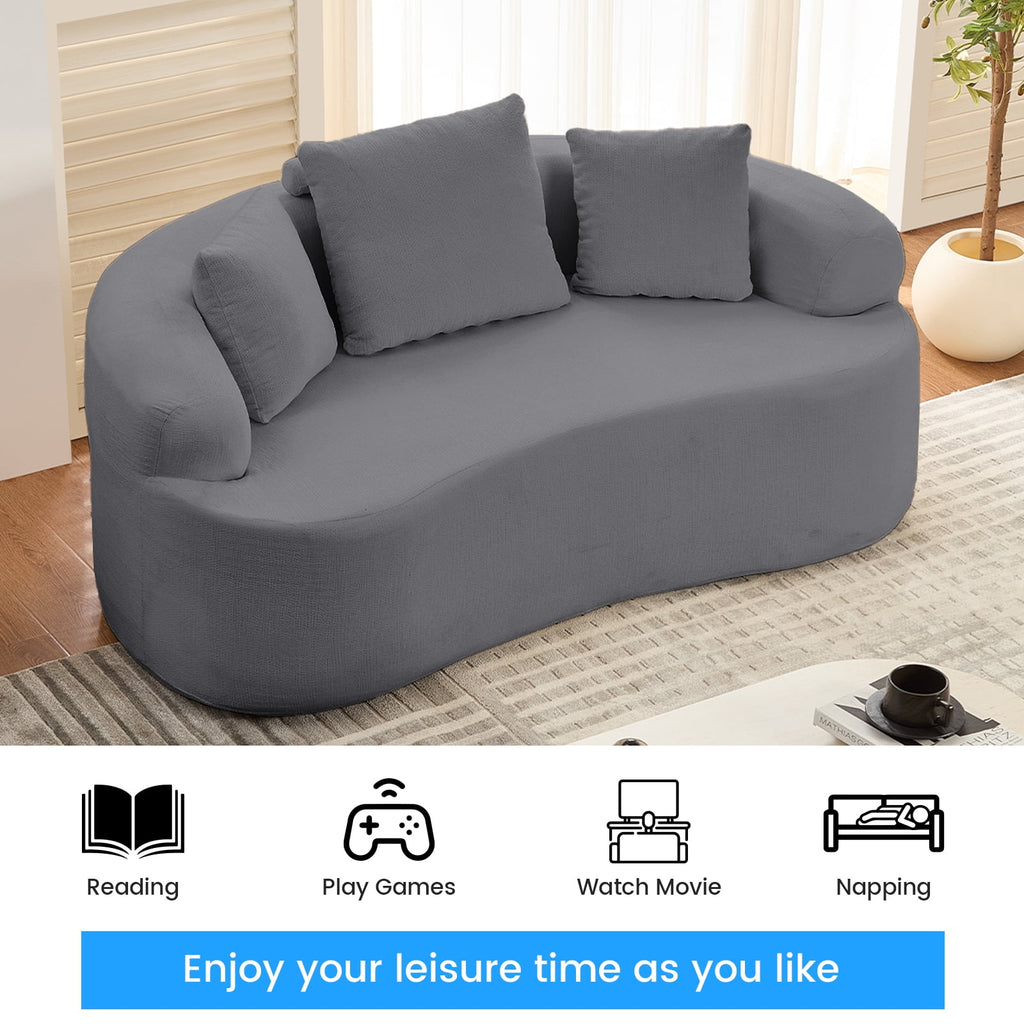 Puremind 67"W Curved Loveseat, Upholstered Chenille Sofa with Three Throw Pillows, Floor Sofa Couch for Living Room/Small Space, No Assembly Required, Dark Gray
