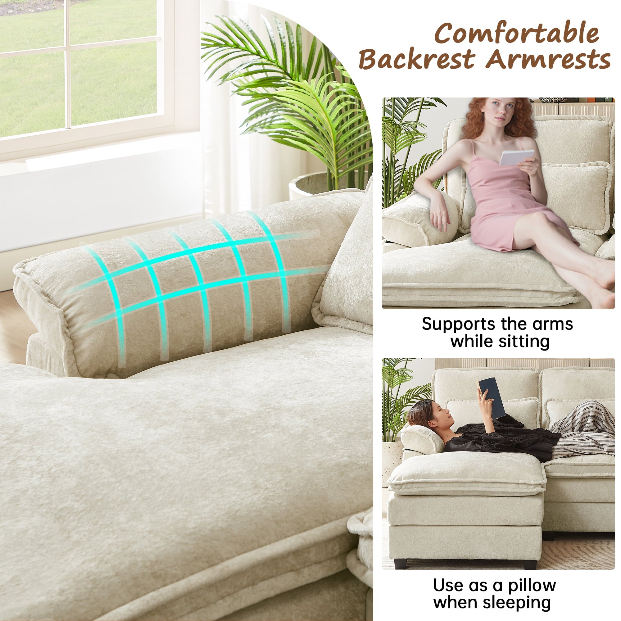 Tornama Modern Fabric U-Shapped Sofa Sectional Couche for Living Room Convertible Sofa with Ottoman