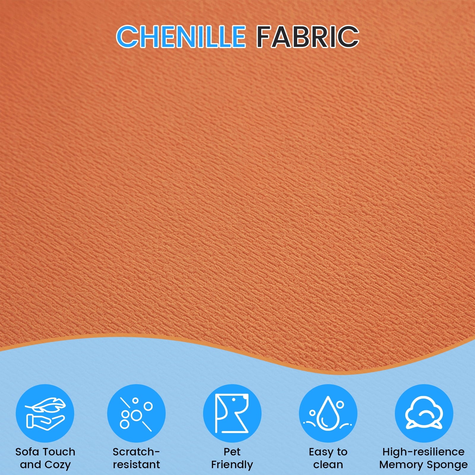 ZAFLY 113”w Oversized Sofa, Deep Seat Cloud Couch with 4 Cushions, Modern Curved Couch for Living Room, No Assembly Required - Orange