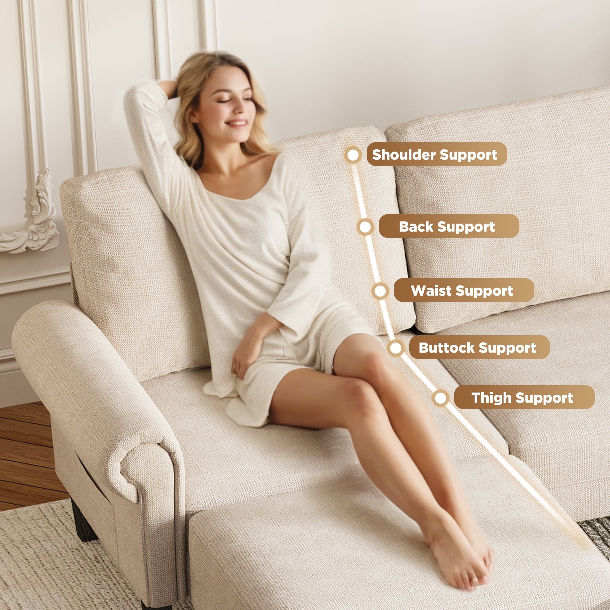 HOMREST Modular Sectional Sofa with Chaise, 60 Inch Loveseat Sectional Couches for Living Room, Convertible Sofa for Home Apartment Lounge, Cloud Couch Modern Sofa